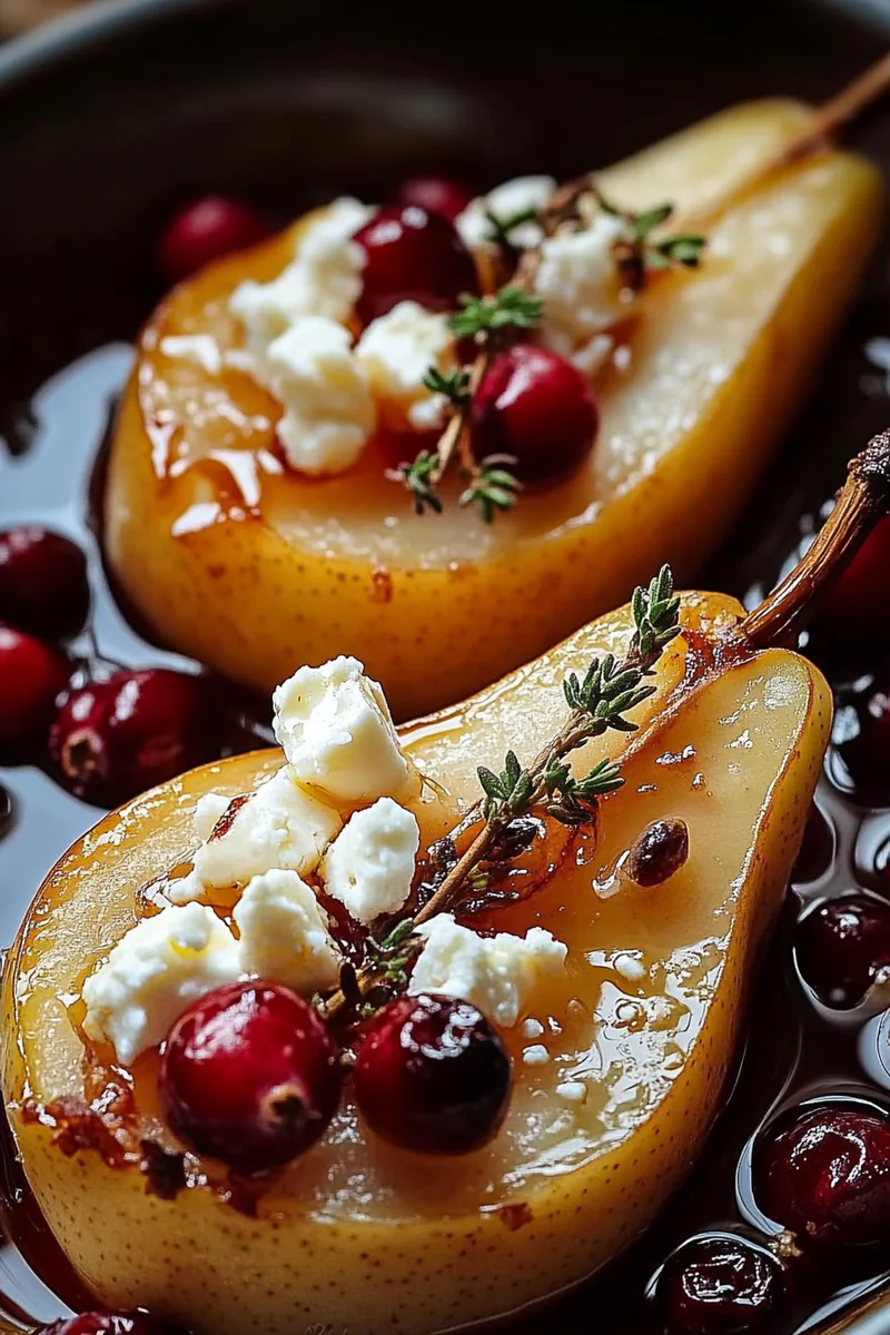 Baked Pears with Feta, Honey, and Cranberries