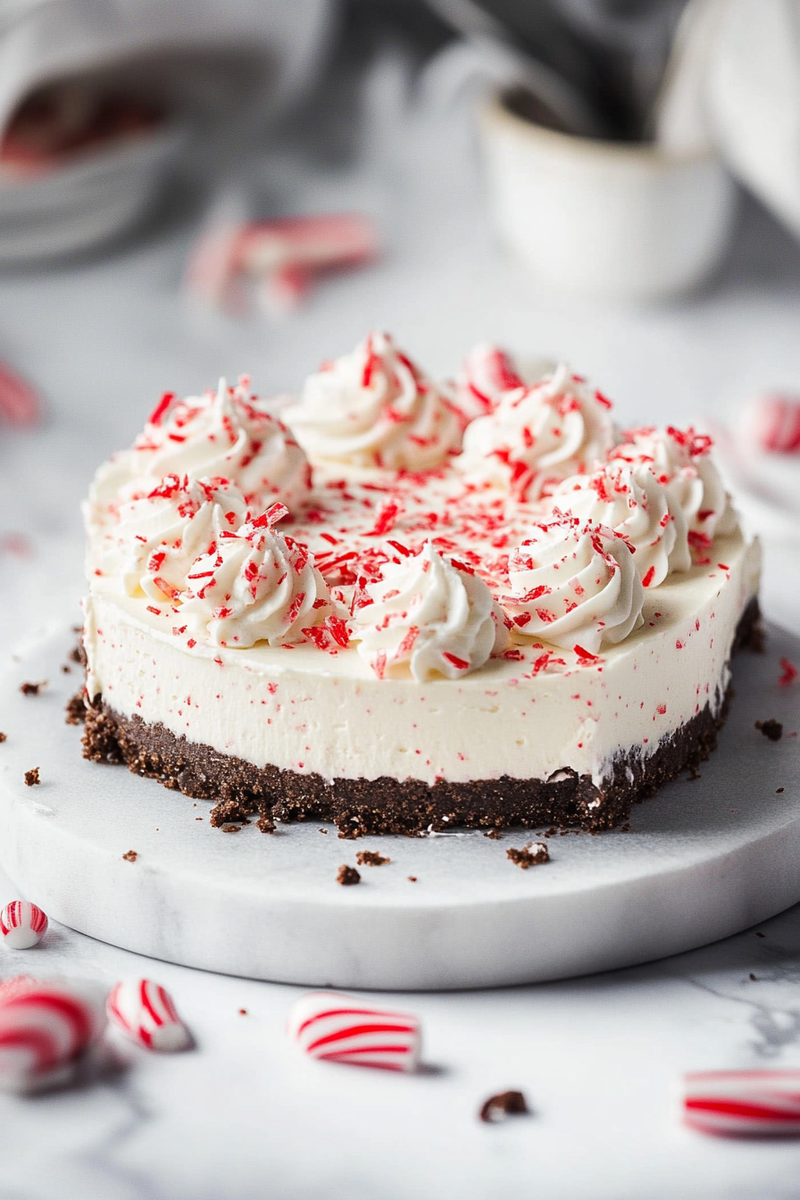 No Bake Peppermint Bark Cheesecake